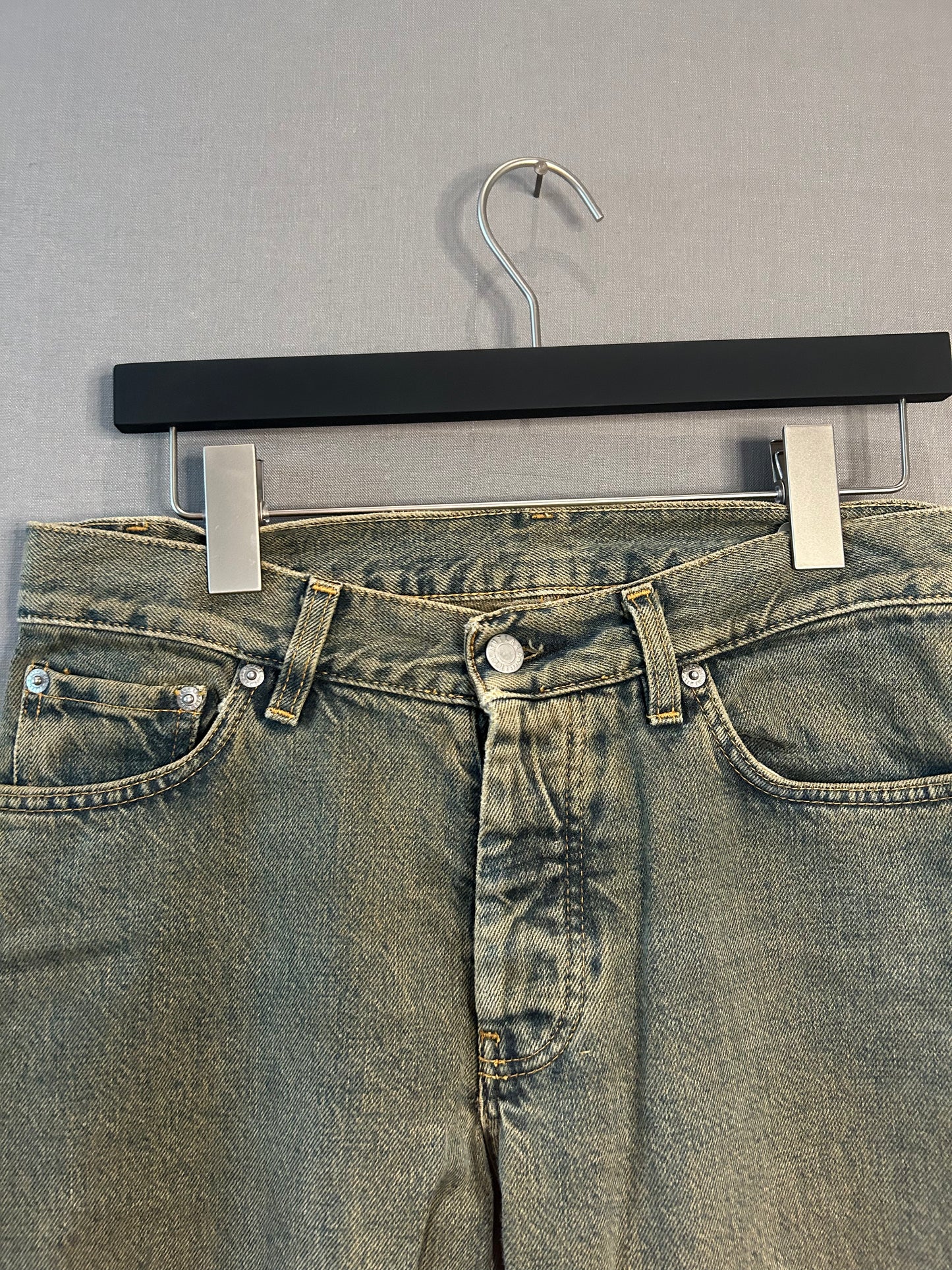 1998 HELMUT LANG OLIVE STAINED JEANS