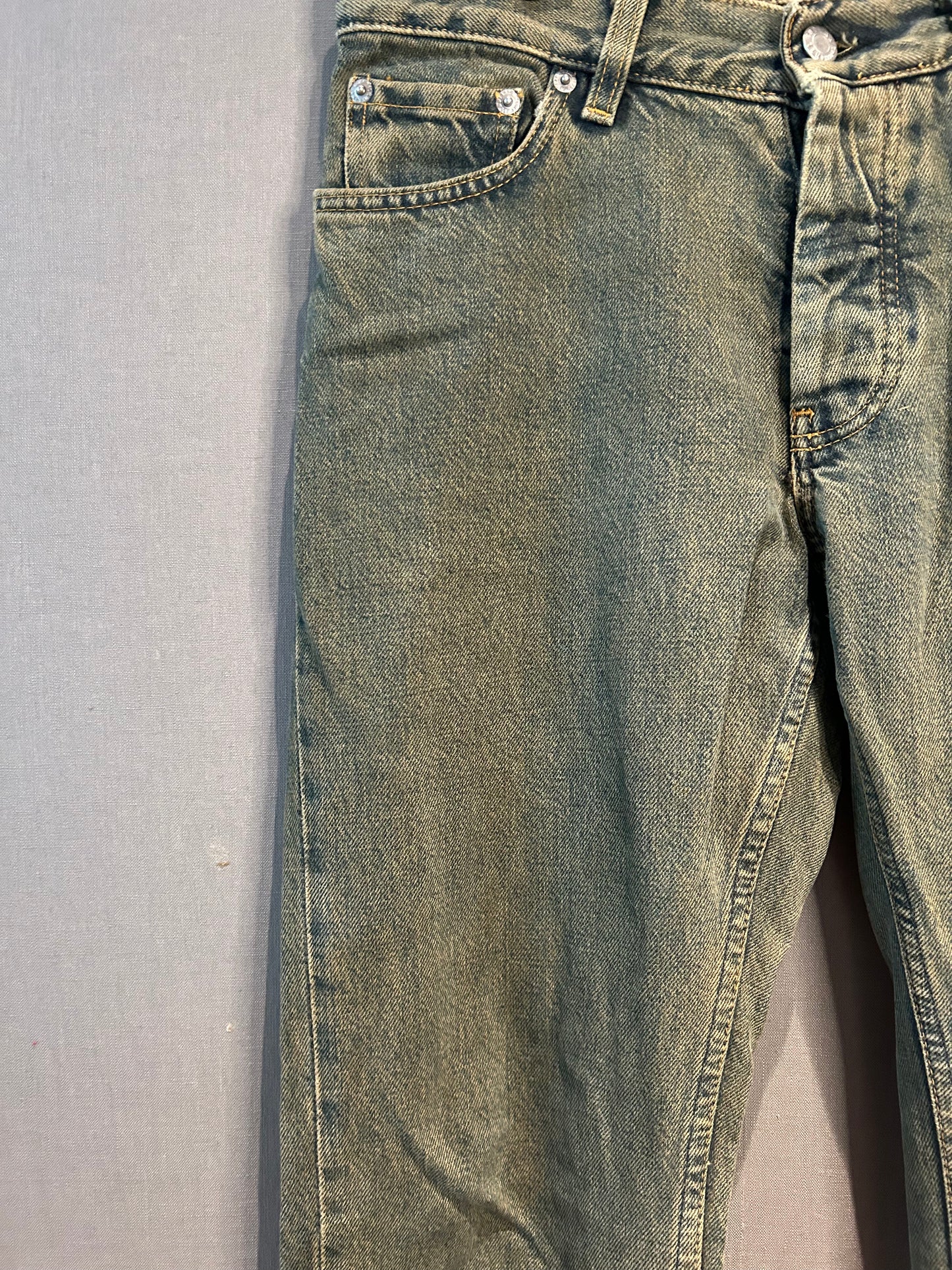 1998 HELMUT LANG OLIVE STAINED JEANS
