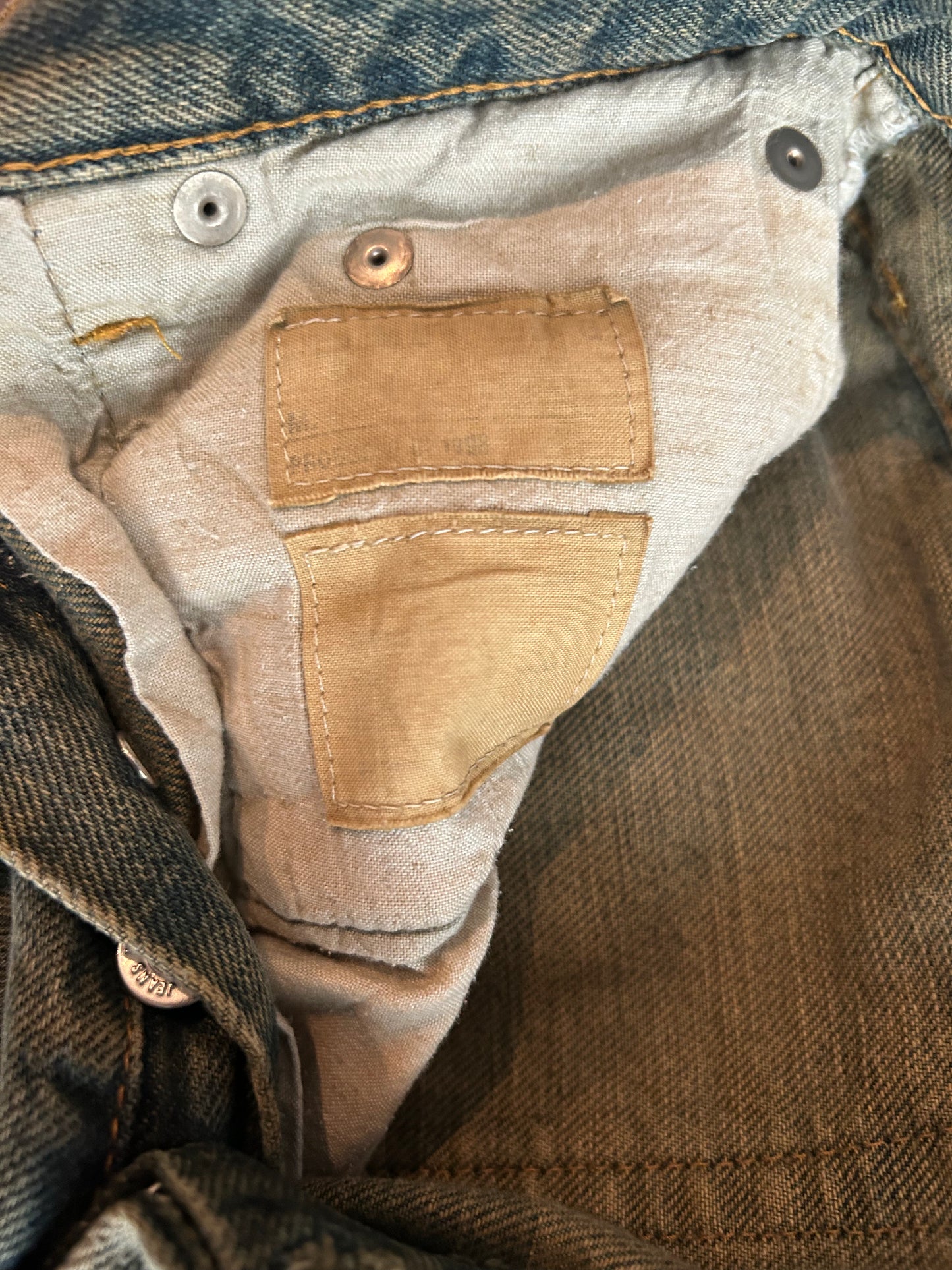 1998 HELMUT LANG OLIVE STAINED JEANS