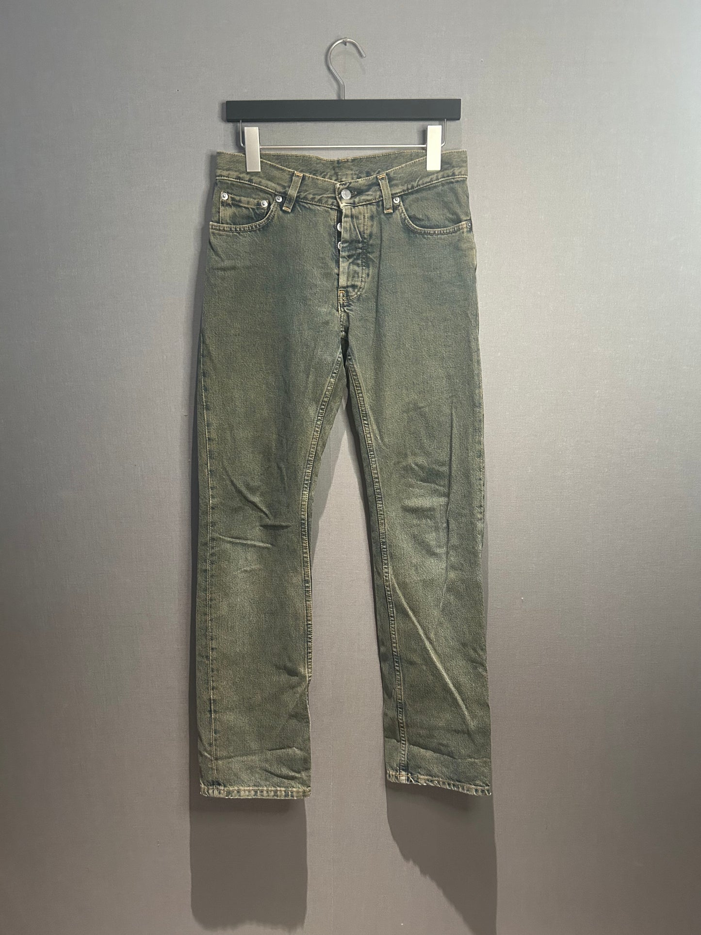 1998 HELMUT LANG OLIVE STAINED JEANS